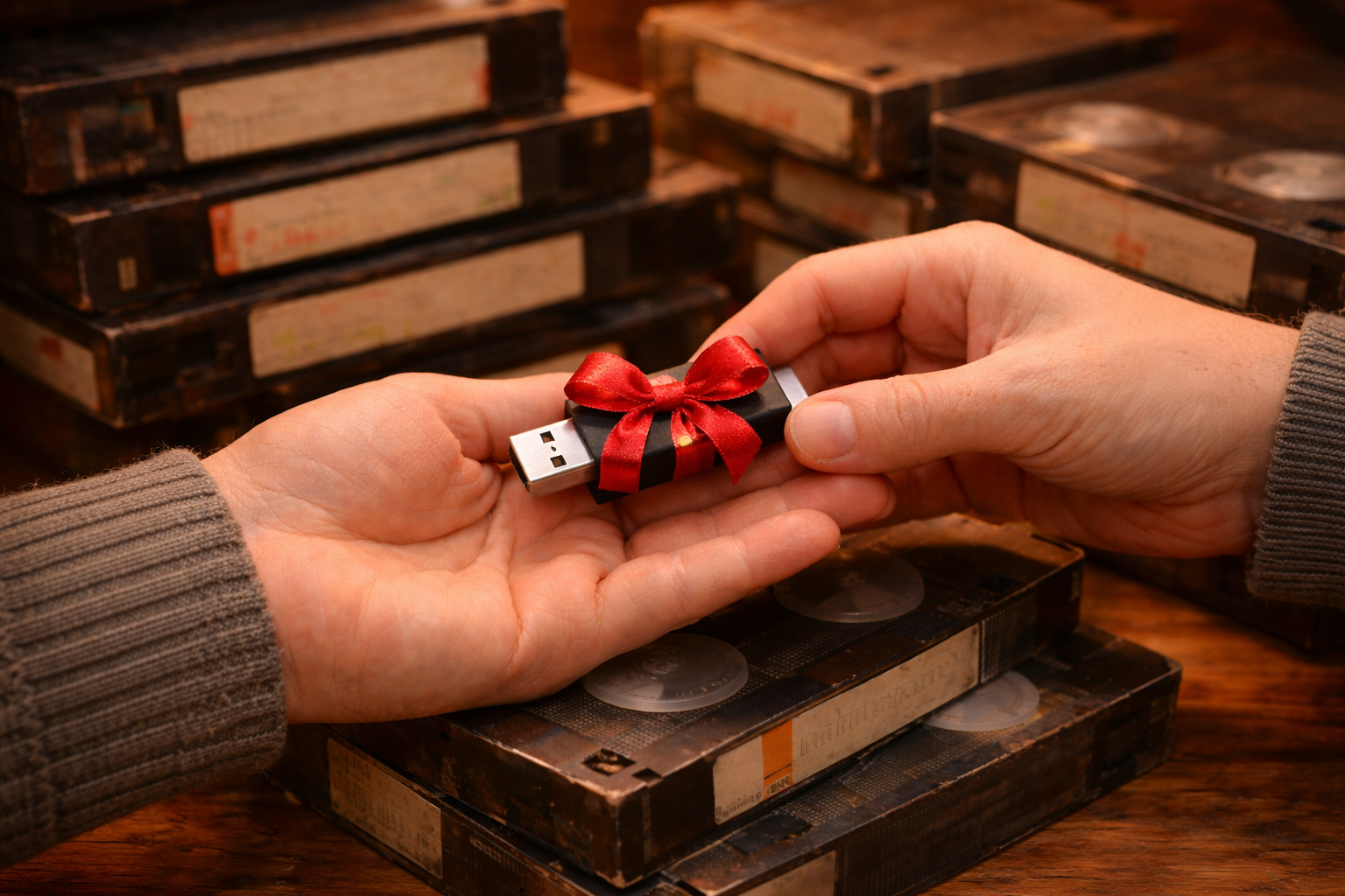 Pendrive con vídeos familiares digitalizados como regalo original
